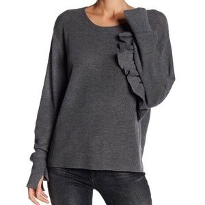 John + Jenn  Ruffle Long Sleeve Pullover Ribbed Sweater Top 5% Wool